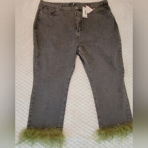 Boohoo Blue Jeans with‎ green fringe